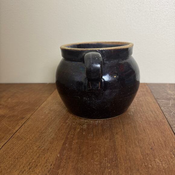 Vintage Antique? Black Stoneware Bean Crock with‎ handle no lid - Picture 4 of 7